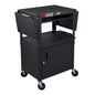 Leader Adjustable Height Rolling AV Cart, Mobile Workstation with Drop Leaf Shelves, Pullout Keyboard Tray, Locking Steel Cabinet, Power Strip for Classroom and Office Use (Black, 24-42 Inch)