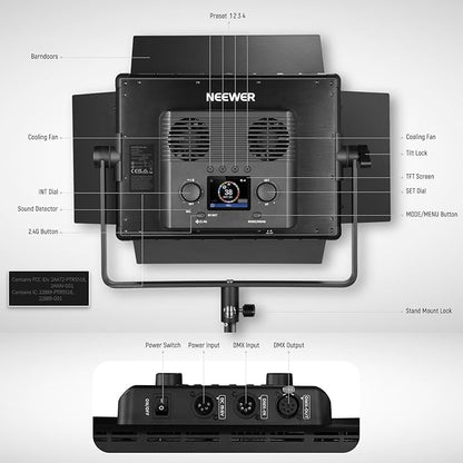 NEEWER PL60C RGB LED Panel Video Light APP/2.4G/DMX Control, 60W 23000Lux/0.5m 2500K-10000K RGBCW Pro Photography Studio Lighting /18 Scenes/V Battery Powered for Outdoor Filming Recording Streaming