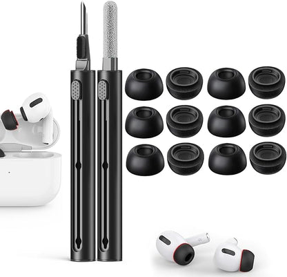 Compatible with AirPods Pro 2nd/1st Generation Memory Foam Replacement Ear Tips,with Noise Reduction Hole & Built-in dust Guard Screen,for USB-C Charging Case with Cleaner kit -Black