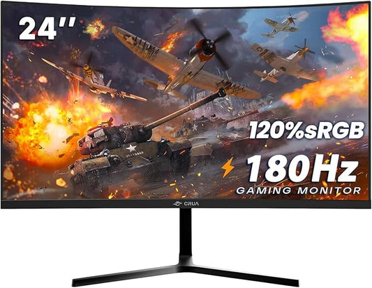 CRUA 24" FHD 1080P 180Hz Curved Gaming Monitor, 2800R, AMD FreeSync, Black