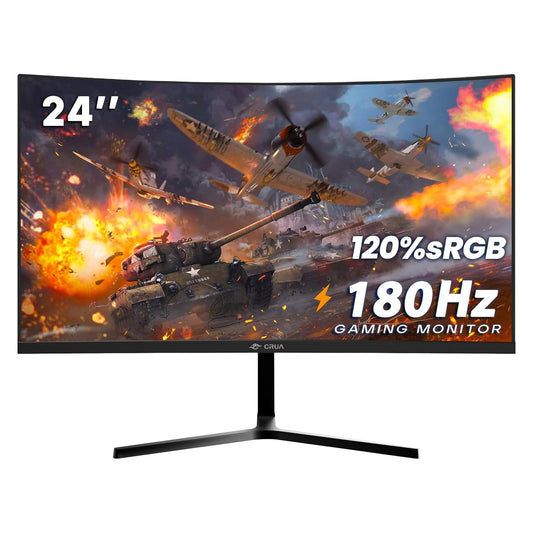 CRUA 24" FHD 1080P 180Hz Curved Gaming Monitor, 2800R, AMD FreeSync, Black