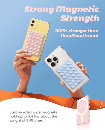 amBand Magnetic Suction Phone Mount for MagSafe Case, Silicone Octo Cup Buddy Sticky Grip Holder for iPhone, Removable Hands-Free Selfie/Video for TikTok Influencers, Women Gift, Light Pink