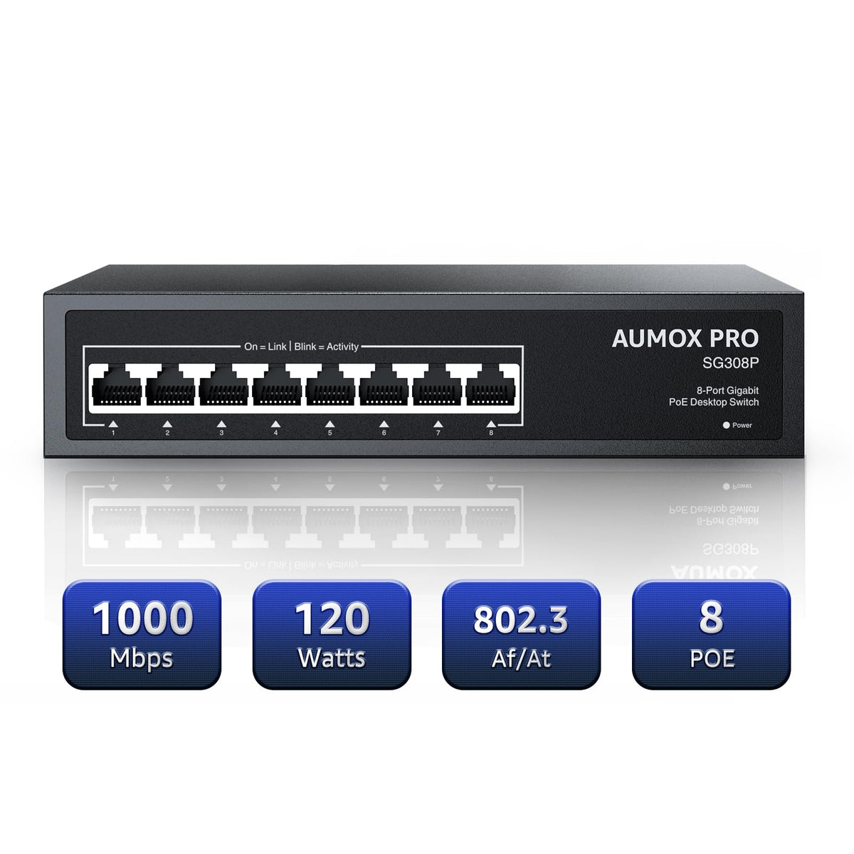 AUMOX PRO 5 Port Gigabit PoE Switch 78W 4PoE 1Uplink VLAN Network Splitter