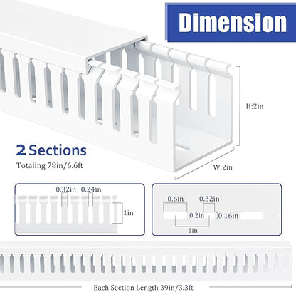 ZhiYo 2x2in Professional Server Rack Cable Management Raceway, 78in(2xL39in) Cable Raceway Kit, Electrically Safe PVC Open Slot Wire Cover, Cord Hider for Under Desk/Computer/Network Cords White