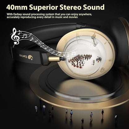 Earbay Wireless Headset with Mic for Work, Bluetooth Headset V5.3, AI Noise Cancelling Mic & 2.4G USB Dongle, 50 Hrs Work Time Wireless Headphones with Mic Mute for Work from Home/Call Center/Teams