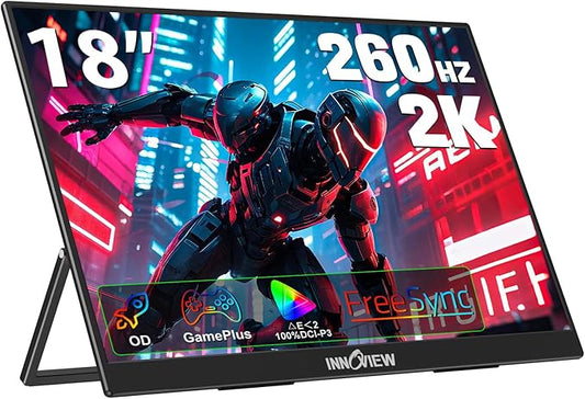 InnoView 18.5 Inch 280Hz Portable Gaming Monitor,2K QHD 100% sRGB Portable Monitor Gameplus HDR FreeSync Laptop Monitors,Portable Screen for PC Phone Game Console