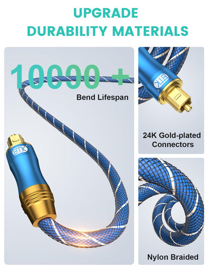 EMK Digital Optical Audio Cable 26Feet/8M Fiber Optical Toslink Cable SPDIF Audio Cable Male to Male Cord for Home Theater, Sound Bar, TV, PS4, Xbox, PlayStation & More
