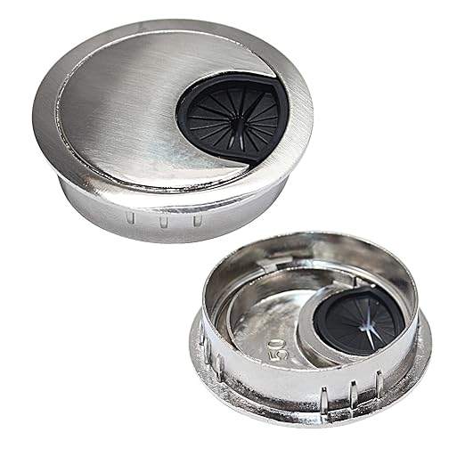 EASYEAH 2 Pcs Desk Grommet 2" / 50 mm, Desk Cord Hole Cover, Cable Grommet Metal Zinc Alloy Materilal, Desk Hole Grommet for Home & Office Pc, Detachable Cable Cord Organizer-Brushed Silver