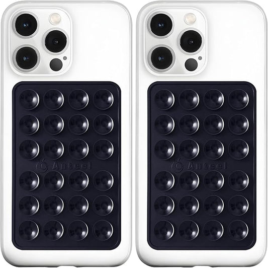 PKYAA Silicone Suction Phone Case Adhesive Mount, Upgraded Super Strong Grip, Durable, Easy to Use, Hands-Free Sticky Phone Holder for Selfies, Tiktok Videos, 2.56"x3.94" (BLK&BLK)
