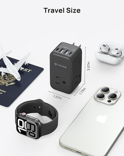 TROND Multi Plug Outlet Extender, 3 AC Outlet Adapter with 360 Rotating Plug, Black Power Splitter with PD 20W USB C Charger, A Compact Solution to Home Dorm Room Travel Cruise Essentials