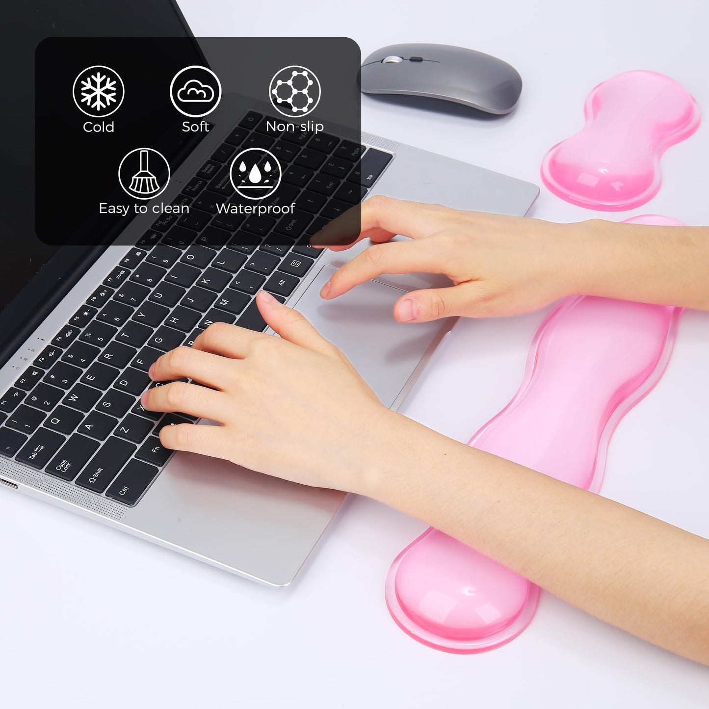 ABRONDA Gel Wrist Rest for Keyboard and Mouse, Wrist Rest for Keyboard, Mouse Wrist Support, Pain Relief, Cool Touch, Non-Skid, Mouse Wrist pad