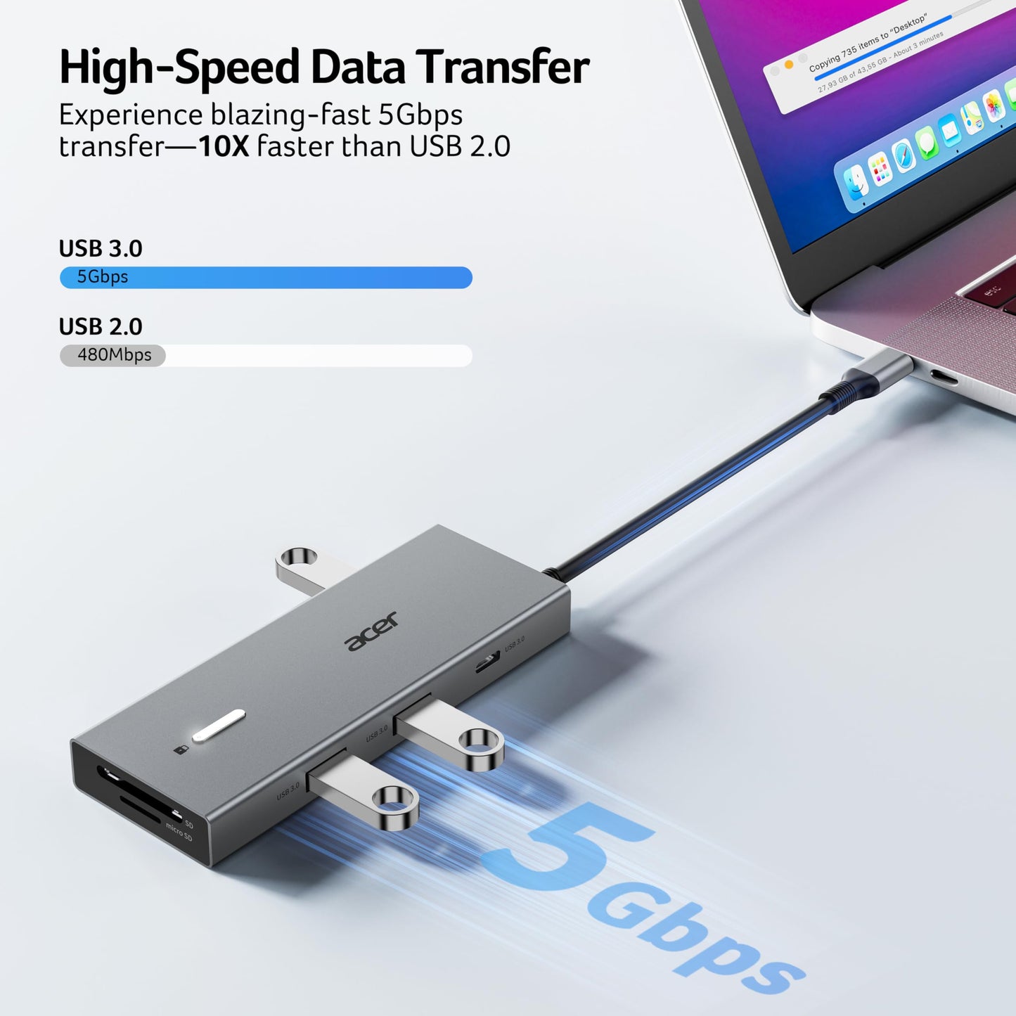 Acer USB-C Docking Station Dual Monitor, 9-in-1 Laptop Dock with 2 HDMI