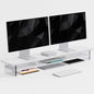 FENSULN Dual‑Tier Monitor Stand for Modern Desk Setup – Minimalist Wooden and Metal Riser Shelf with Transparent Acrylic Feet for Dual Monitors, Laptops, Home Office Aesthetic，Beige and White