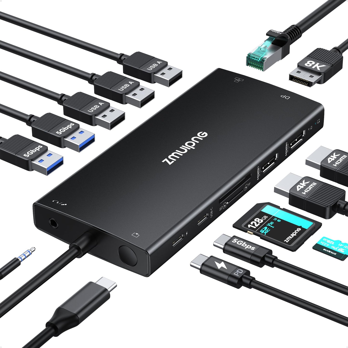 USB C Laptop Docking Station 3 Monitors 4K HDMI+8K DP for Dell HP