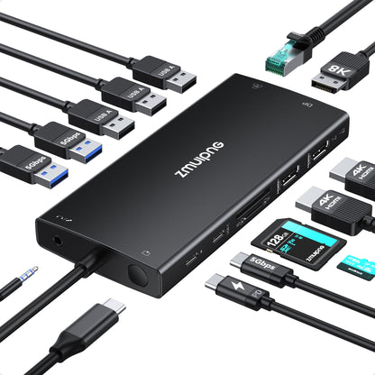 USB C Laptop Docking Station 3 Monitors 4K HDMI+8K DP for Dell HP