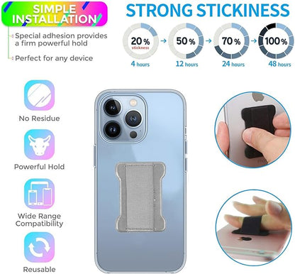 WUOJI Universal Phone Grip for Smartphones - Phone Holder for Hand - Wireless Charging Compatible (Silver) - 2Pack