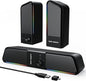 SENZER CS20 2 in 1 Bluetooth Computer Speakers for Desktop, USB Plug & Play Clear Sound PC Speakers with RGB Light, Monitor Sound Bar with Volume Knob, Gaming Speaker for PC Laptop Phone Tablet