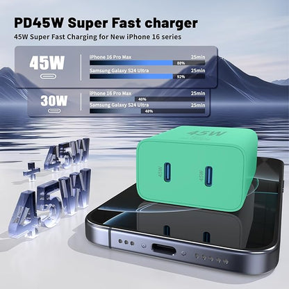 Super Fast Samsung Charger Type C,45W Dual Port USB C Fast Charger Block [2-Pack] & Extra Long 60W 3/6/6/10FT USB C Cable - PD Quick Charging 3.0 for Samsung Galaxy S25 Ultra/S24+/S23 iPhone 16