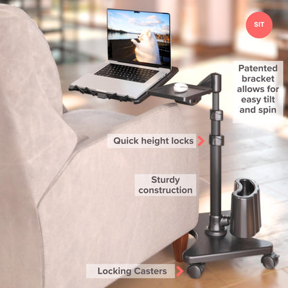 LEVO G2 Deluxe Rolling Laptop Stand with Mouse Tray, Charcoal & Black