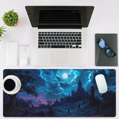 NIYLYNSYN Mouse Pad Large Gothic Graveyard Non-Slip Game Desk Mat with Stitched Edge Laptop Keyboard Desk Pad for Work Home Gaming (35.4 x 15.7 Inches)