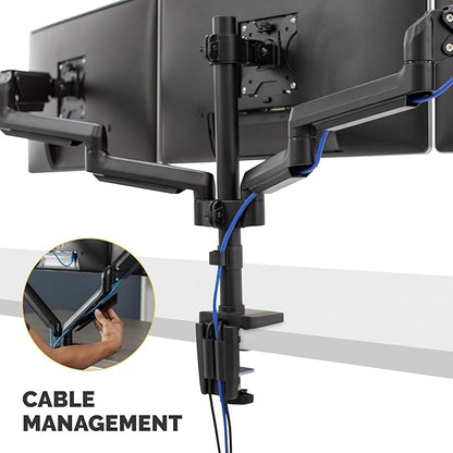 Fellowes Platinum Series Triple Monitor Arm for 27-Inch Monitors, Full Motion, 360° Rotation, VESA Mount with Grommet or Clamp, USB Ports, Ergonomic, Black, 8042601