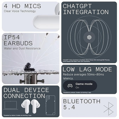 CMF Buds 2a Wireless Earbuds 2025 New Active Noise Cancelling 42dB Hybrid ANC Bluetooth Headphones, 12.4mm Dynamic Driver for Big Bass, 4 Mic Clear Call, Sport Ear Buds for iPhone, Android, Light Grey