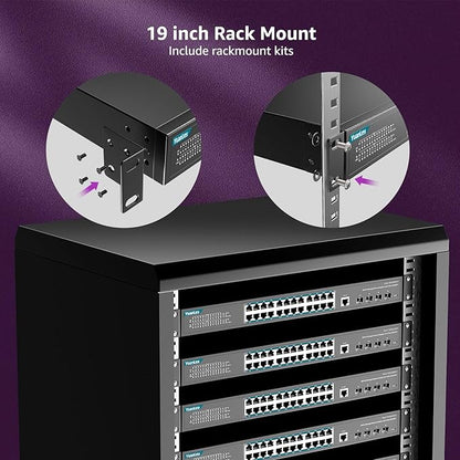 YuanLey 28 Port Gigabit Managed PoE Switch with 24 10/100/1000Mbps PoE+ Ports, 4X 10Gbps SFP+, L3 Smart Managment Ethernet Switch, VLAN, QoS, ACL, SSL, Fanless, Rackmount Network Switch