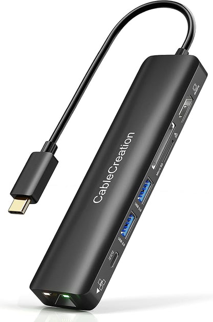 USB C Hub with Ethernet, CableCreation 7 in 1 4k@60Hz HDMI USB C Multiport Adapter with 100W PD, 2 USB 3.0 Ports, SD/TF Cards Reader Compatible for MacBook Pro/Air M1 M2, iPad Pro/Air, Dell XPS, HP