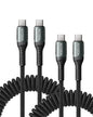 USB A to USB C Cable 3FT/6FT, Coiled USB C Cable for Car, 66W USBC Cable