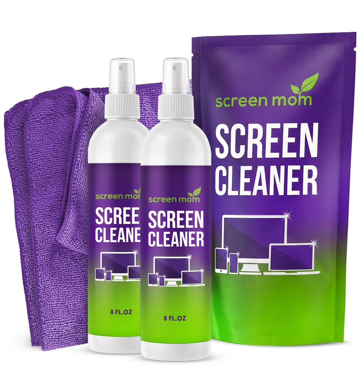 Screen Mom Screen Cleaner Spray 8oz & 2oz for TV, Car, Laptop and Computer