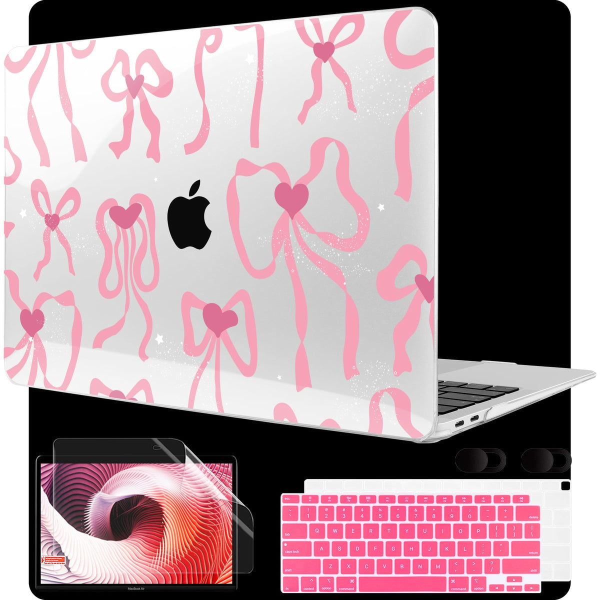 MEEgoodo for MacBook Air 13 inch Case 2021 2020 2019 2018 Released A2337 M1 A2179 A1932 with Touch ID, Plastic Hard Shell & Keyboard Cover Compatible with MacBook Air Case 13.3,Trendy Bow & Hearts
