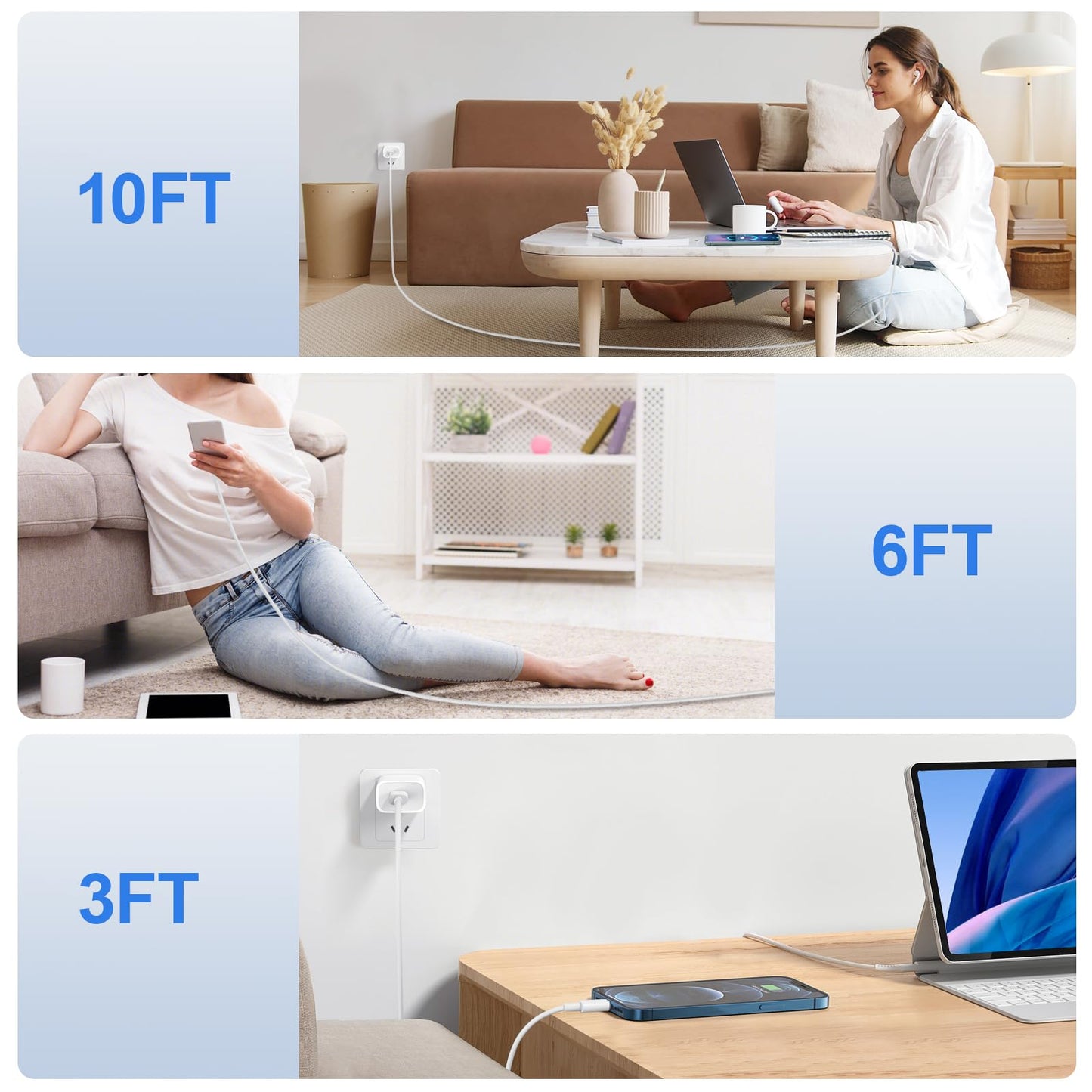 for iPhone 14 13 12 11 Fast Charger, [MFi Certified] 3 Pack 20W USB C Charger Block with 3FT&6FT&10FT USB C to ightning Fast Charging Cable Compatible with iPhone 14/13/12/11/Pro/Pro Max/Xs/Xr/X