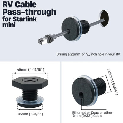 RV Cable Passthrough for Starlink mini, RV Cable Grommet Compatible with Starlink, Ethernet, Coax, Water-Resistant and Anti-Drop RV Cable Routing(Gray)