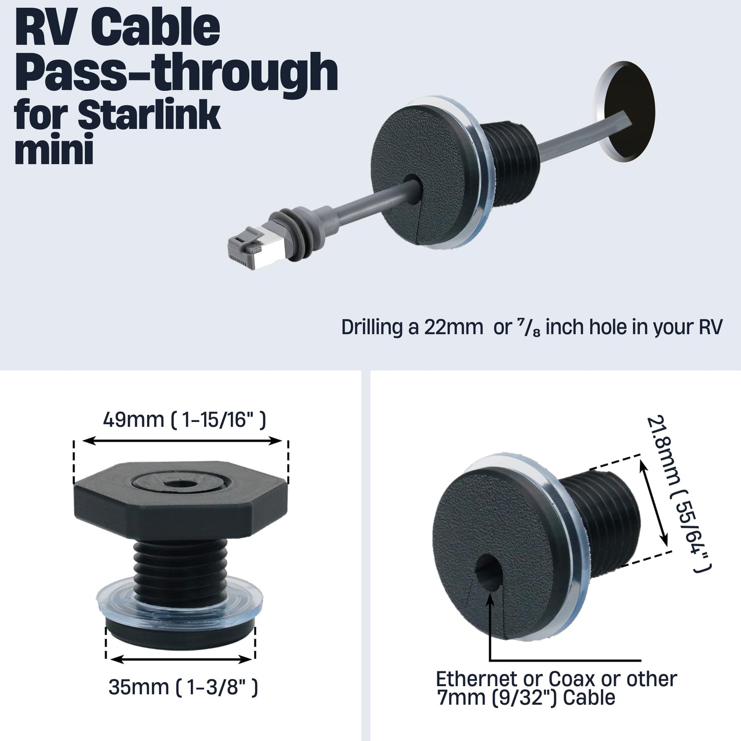 RV Cable Pass Through kit for Starlink, Camper Wall Cable Grommet 35mm 2pcs