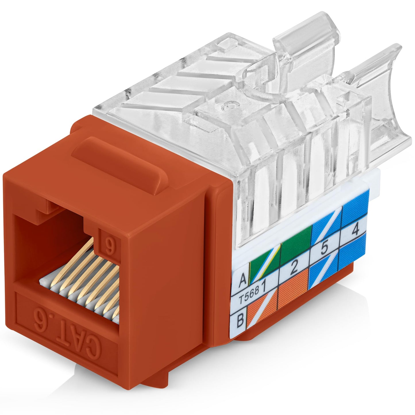 Everest 45 Degree RJ45 Cat6 Keystone Jacks Slim Profile 50-Pack Orange