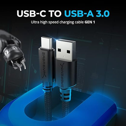 SABRENT [3-Pack 22AWG Premium 6ft USB-C to USB A 3.0 Sync and Charge Cables [Black] (CB-C3X6)