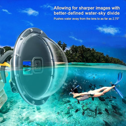 Dome Port for GoPro Hero 9 10 11 12 13 Black- Underwater Waterproof Dome Port Housing Case + Floating Hand Grip + Trigger Accessories for GoPro Action Cameras