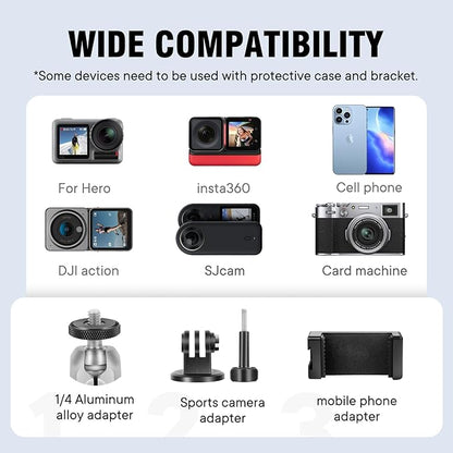 Aluminum Alloy Camera Mounts Clamp Mount Bicycle Handlebar Adapter Mount with Dual 360°Rotatable Ball Head with Adapter Phone Clip Compatible with Hero Insta360 and Other Action Cameras