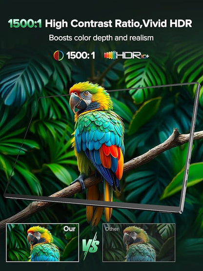 Newsoul 4K Portable Monitor, 3840 * 2400 UHD 16" Gaming Monitor 1200Nits 1500:1 100% sRGB IPS FreeSync Laptop Monitor with VESA & Cover Built-in USB-C HDMI Portable Screen for Phone Game Console