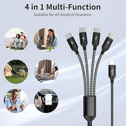 USB C Splitter Multi Charging Cable 2Pack, Dual Type C Charger Cord,4 in 1 Multiple Nylon Braided Cable with 4 Type-C Connectors Compatible with iPhone 15 Pro Max/Samsung Galaxy/Tablets/Google-5FT.