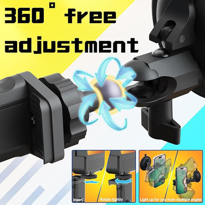 Suction Cup Phone Mount with Rechargeable Light, Mirror Phone Holder with Light Shower Bathroom Kitchen, Mirror Tripod for TikTok YouTube Instagram Make Up Pics Video Content Creator