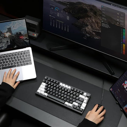YUNZII AL80 Wireless Mechanical Keyboard,Full Aluminum CNC, Smart LCD Display,Hot Swappable Gasket Mount 75% Layout with Knob,BT/2.4G/USB-C,QMK/VIA Support for Win/Mac (Black, Cocoa Cream V2 Switch)