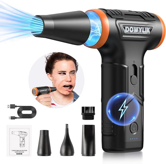 DOWYLIK Compressed Air Duster, 220000RPM Canned Air Duster for Computer Cleaning Kit, 3 Speed Compressed Air Can with LED Light, Electric Air Duster for Cleanning Car, PC, Electronics