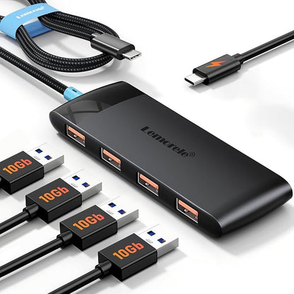 10Gbps USB C Hub, 4 Ports USB3.2 Splitter for Laptop, USB C Multiport Adapter w/Charging Port, for MacBook Pro/Air, iMac, Surface Pro, Dell, HP, iPad, Samsung, Etc., 1.97ft Cable
