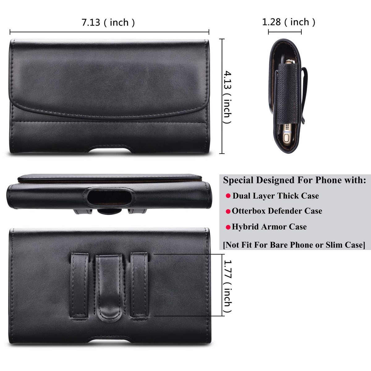 Tiflook Phone Holster for iPhone 17 Pro Max iPhone 16 15 14 13 12 11 XS max 17 Air 13 Mini 12 Mini PU Leather Cell Phone Pouch with Belt Clip Loop Card Holder Carrying Case,Black