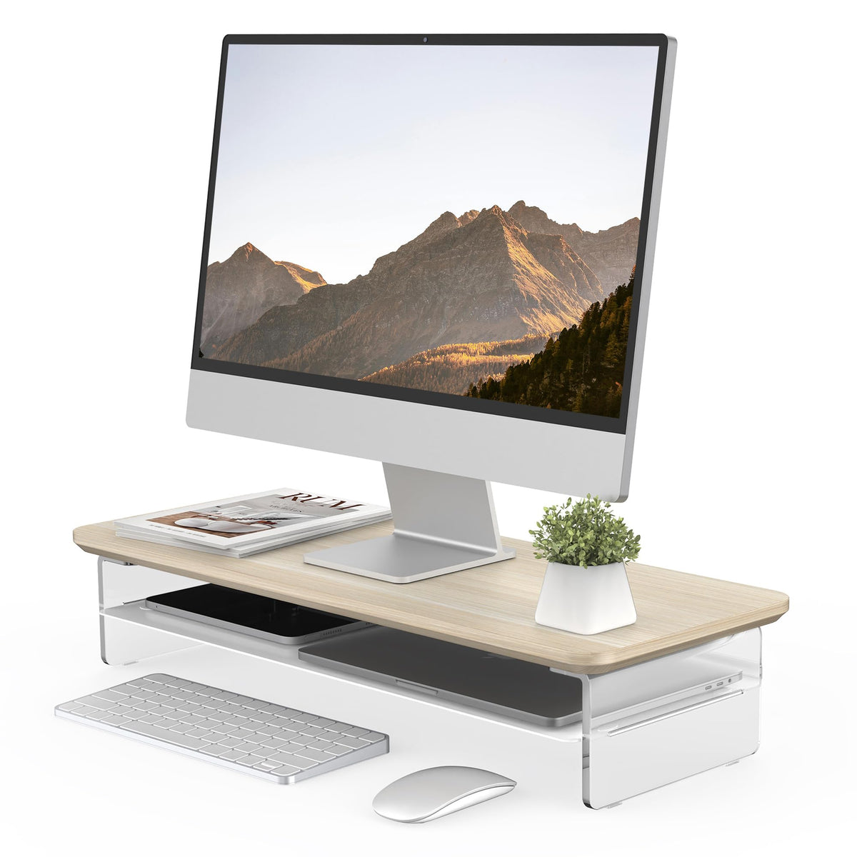 Fenge 42.5" Dual Monitor Stand with Clear Acrylic Legs, Black