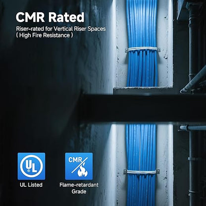 Cable Matters [UL Listed] 10Gbps in-Wall Riser Rated (CMR) 23AWG Bare Copper Cat6 Ethernet Cable - 500ft, Cat 6 Ethernet Cable Spool, Cat 6 Cord Bulk, Blue
