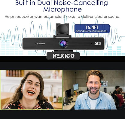 Zoom Certified, NexiGo N950P (Gen 2) 4K Zoomable Webcam, RF Remote, Sony_Starvis Sensor, 5X Digital Zoom, Pro Web Camera with Dual Stereo Mics, for Zoom Skype Teams Twitch