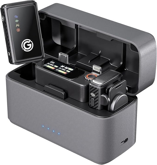 Gamiity Wireless Microphone for iPhone/Android/Camera, AI Noise Cancelling with 56H Battery, 656ft Range & Internal Recording, Magnetic Clip-On for Streaming/Vlog/Interview