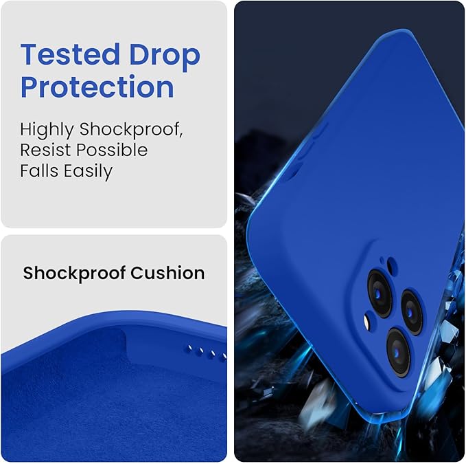 FireNova Designed for iPhone 13 Pro Max Case, Silicone [Camera Protection] Phone Case with [2 Screen Protectors], Soft Anti-Scratch Microfiber Lining Inside, 6.7 inch, Klein Blue